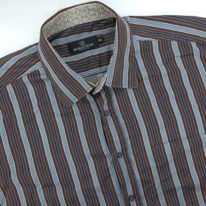 Bugatchi Uomo XXL Mens Brown‎ Blue Striped Long Sleeve Button Down Shirt